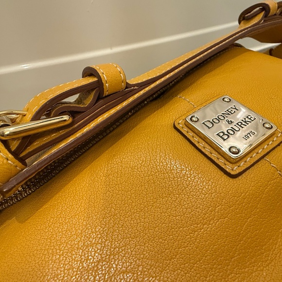 Dooney and Bourke Yellow Zippered Hobo Bag with Gold Embellishments - Picture 5 of 12